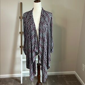 Knox Rose Burgundy and Black Plaid Cardigan Size Large in Fair Used Condition